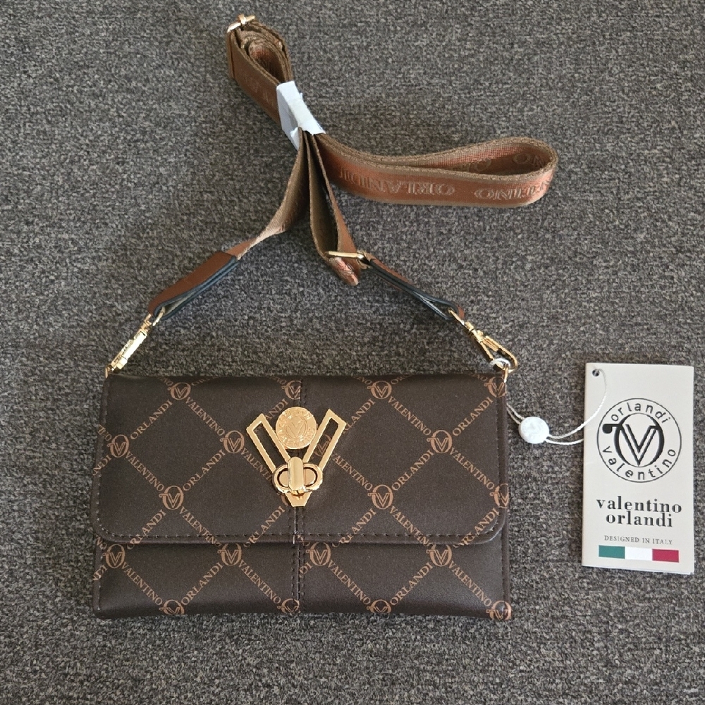 Valentino Orlandi Dark Brown Shoulder Bag with Gold Details